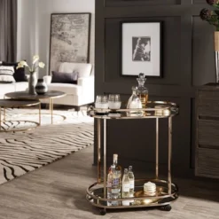 Bartram Oval Bar Cart Champagne Gold - Inspire Q -Inspire Q GUEST dc77bf35 9ded 4c66 95ff c6b25e0765da