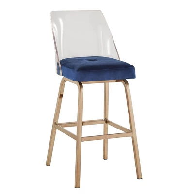 Set Of 2 29" Svana Champagne Gold Finish Velvet Barstools Navy - Inspire Q 5 Set Of 2 29" Svana Champagne Gold Finish Velvet Barstools Navy - Inspire Q - Image 3