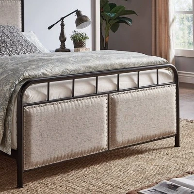 Queen Rathbone Nailhead Trim Upholstered Metal Bed Black/Oatmeal - Inspire Q 5 Queen Rathbone Nailhead Trim Upholstered Metal Bed Black/Oatmeal - Inspire Q - Image 3