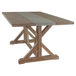 Camilla Farmhouse Concrete Inlaid Trestle Dining Table Vintage Pine - Inspire Q -Inspire Q GUEST ff8fc831 24c2 4afa b7fe d1cdcc1989a9