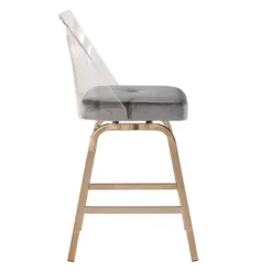 Set Of 2 24" Svana Champagne Gold Finish Velvet Swivel Counter Height Barstools - Inspire Q -Inspire Q GUEST ffdb01d0 6e93 4b5f b0e3 66ad20a0380a